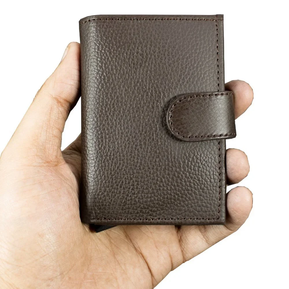 Automatic POP-UP, RFID Blocking Slim LEATHER ID Credit Card Holder